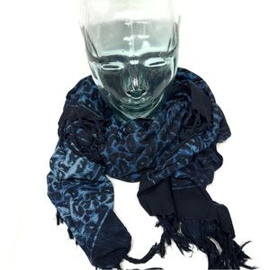 Blue Black Large Leopard Print Scarf Wrap Fringe